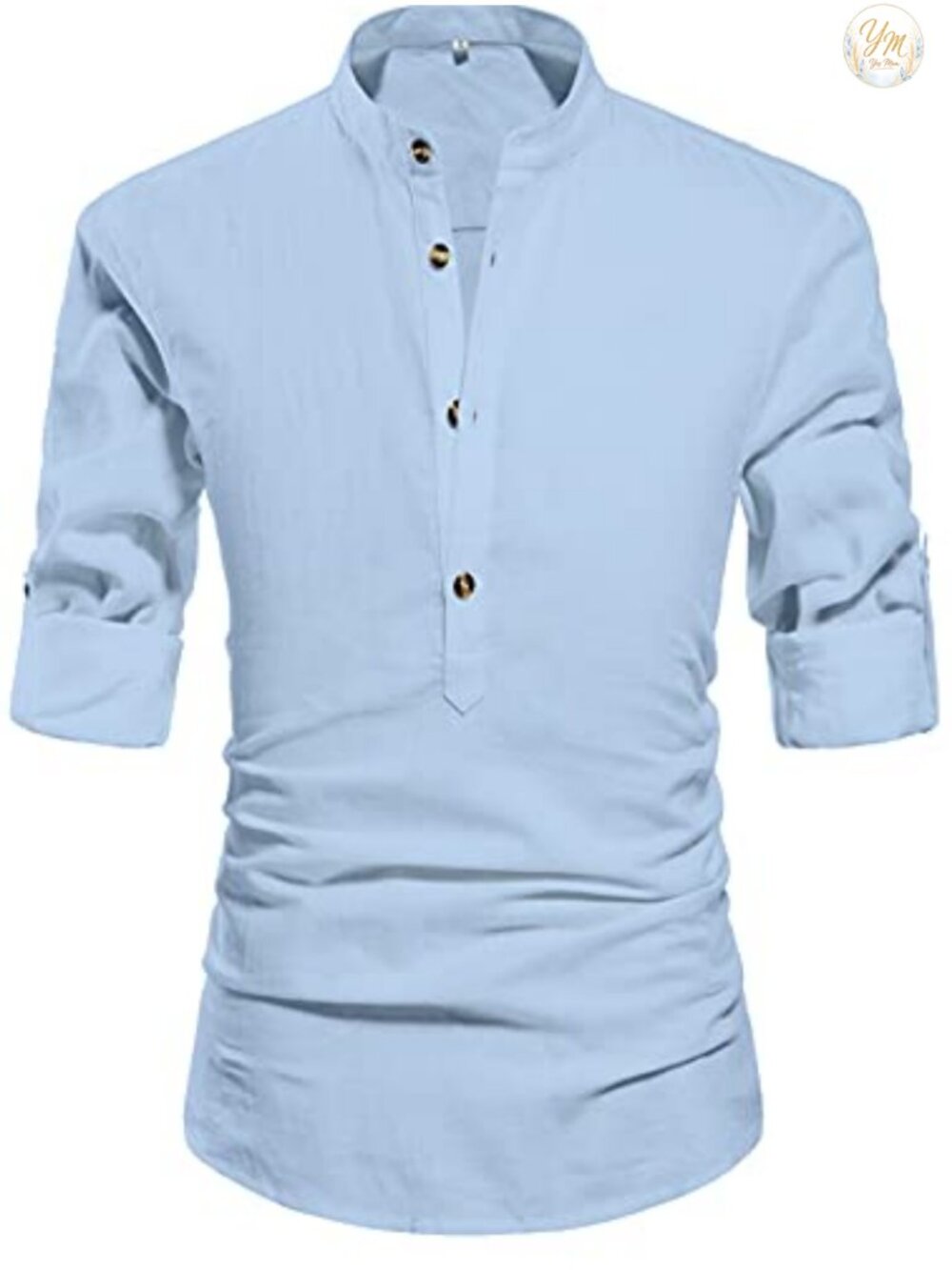 Men's Linen Henley Shirt Long Sleeve Button Front Casual Beach Shirt